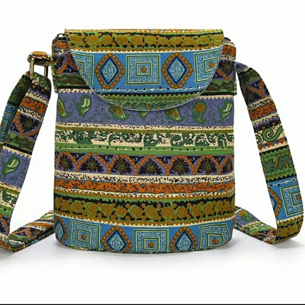 Ethnic-style Canvas Crossbody/Bucket  Bag, NWT